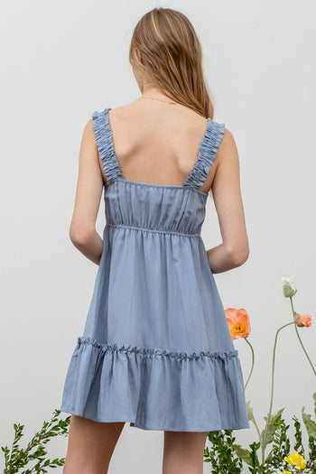 Blue Ruffle Strap Dress