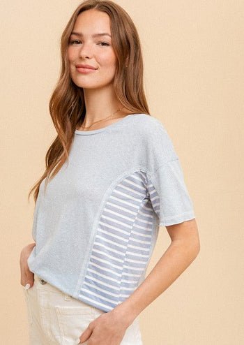 Blue Striped Contrast Tee