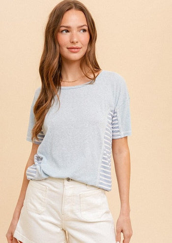 Blue Striped Contrast Tee