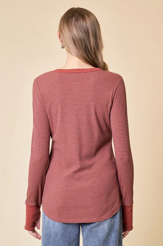 Erin Striped Thumbhole Henley Tops - 2 Colors! - The Nines