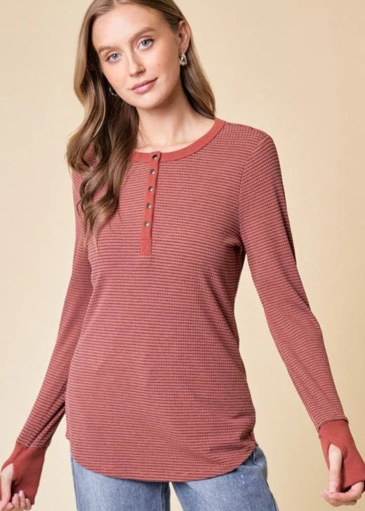 Erin Striped Thumbhole Henley Tops - 2 Colors! - The Nines
