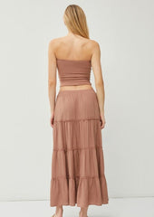 Brown Tiered Maxi Skirt