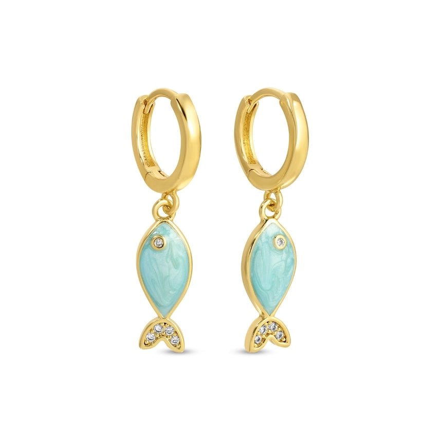 Petite Colorful Fish Pavé Huggies - The Nines