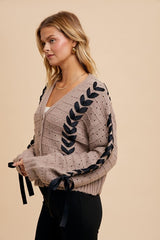 Mocha Threaded Ribbon Cardigan