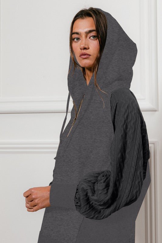 Cable Sleeve French Terry Hoodie - 2 Colors! - The Nines