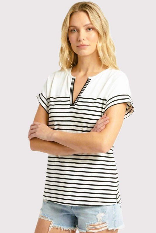 Sutton Striped V - neck Tee - 2 Colors! - The Nines