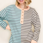 Jade & Oatmeal Henley Sweatshirt - The Nines