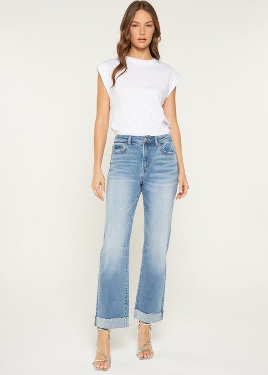 Mica Queen Blue High Rise Cuff Straight Leg Jean - The Nines