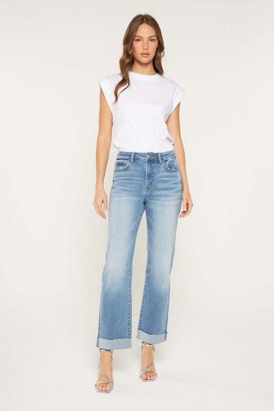 Mica Queen Blue High Rise Cuff Straight Leg Jean - The Nines