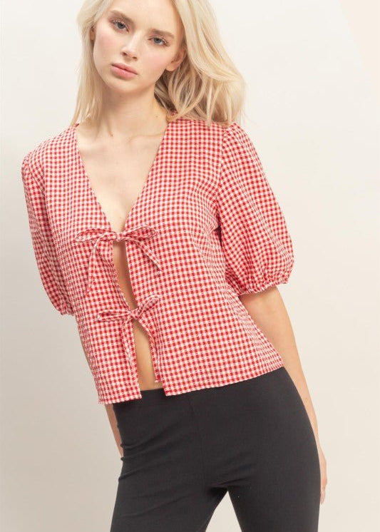 Gingham Tie Top - 2 Colors! - The Nines