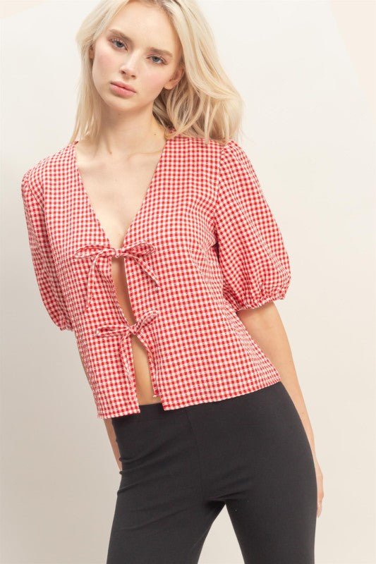 Gingham Tie Top - 2 Colors! - The Nines