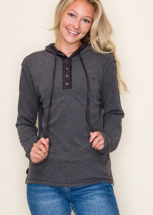Charcoal Suede Detail Contrast Hoodie - The Nines