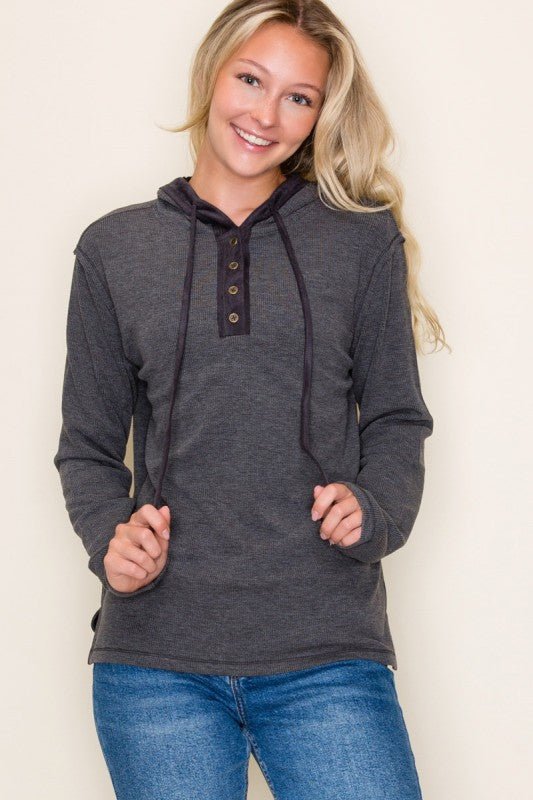 Charcoal Suede Detail Contrast Hoodie - The Nines