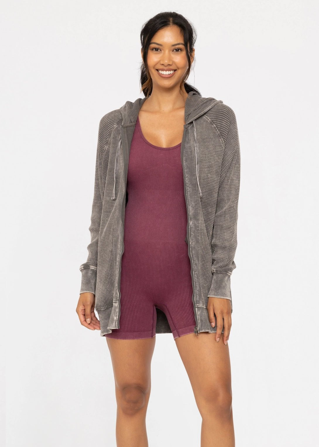 Mono B Mineral Washed Waffle Relaxed Hoodies - The Nines