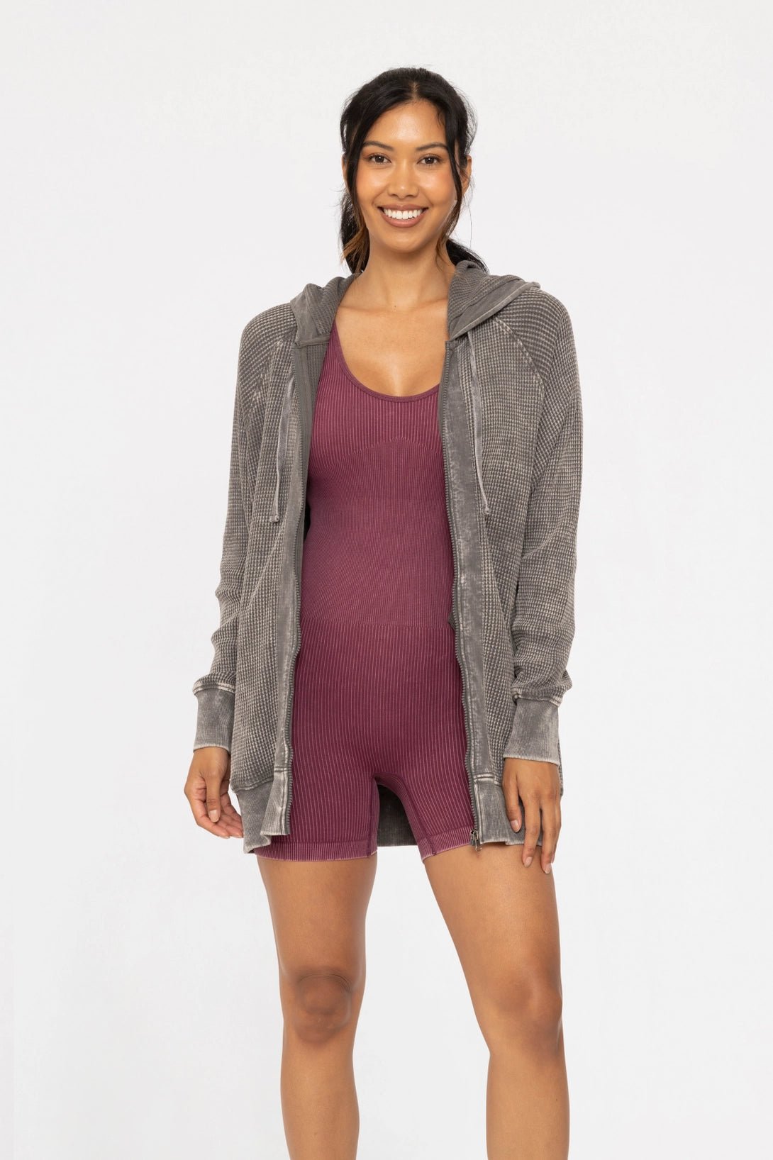Mono B Mineral Washed Waffle Relaxed Hoodies - The Nines