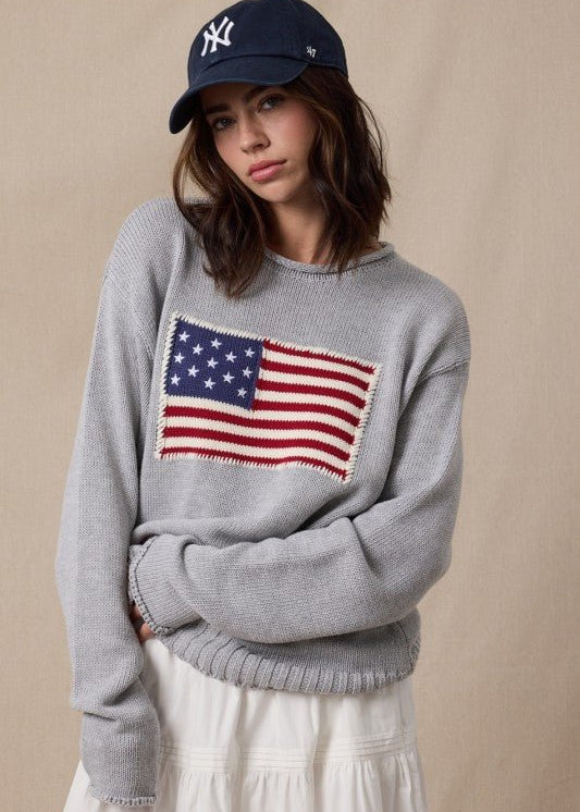 American Flag Heather Gray Sweater - The Nines