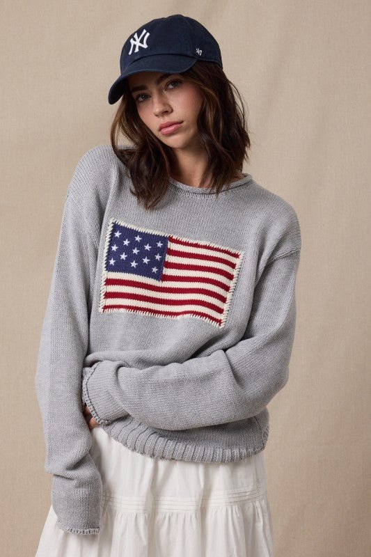 American Flag Heather Gray Sweater - The Nines