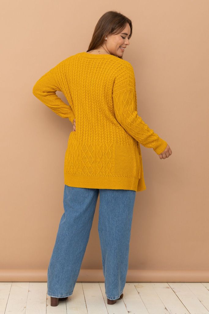 Mustard Cable Knit Cardigan