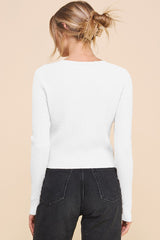 White Cable Knit V-Neck Top