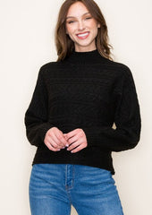 FINAL SALE - Black Cable Knit Mock Sweater