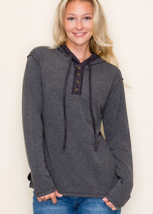 Charcoal Suede Detail Contrast Hoodie - The Nines