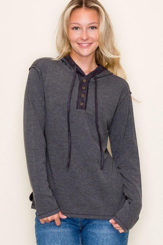 Charcoal Suede Detail Contrast Hoodie - The Nines