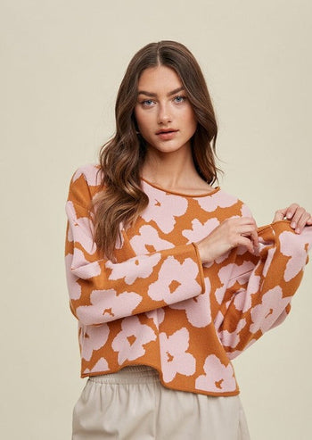FINAL SALE - Camel & Blush Floral Sweater