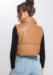 Cropped Faux Leather Puffer Vests - 3 Colors!