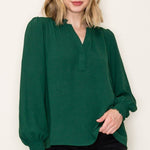 Split Neck Smocked Sleeve Top - 3 Colors! - The Nines