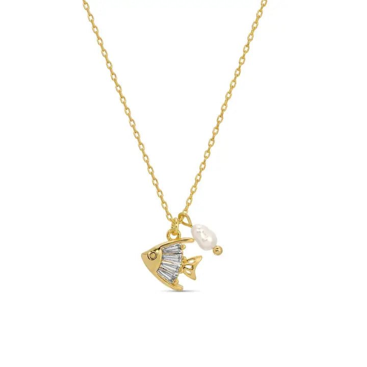Fish Pendant Necklace with Freshwater Pearl - The Nines