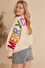 Ho Ho Ho Merry Christmas Textured Letters Sweater