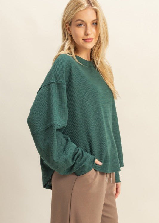 Relaxed Fit Waffle Top - 2 Colors! - The Nines