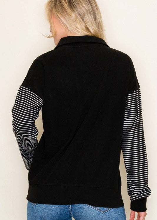 Daphne Striped Sleeve Zip Sweatshirt - FINAL SALE! - The Nines