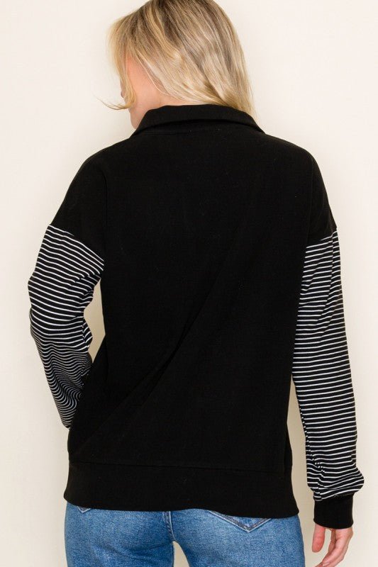 Daphne Striped Sleeve Zip Sweatshirt - FINAL SALE! - The Nines