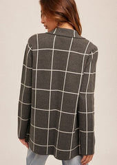 Charcoal Grid Lightweight Sweater Blazer