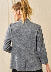 Knit Charcoal Gray Shirring Sleeve Blazer