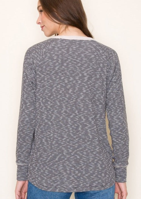 Charcoal Two Tone Knit Top
