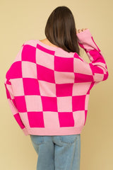 Hot Pink Check Print Sweater