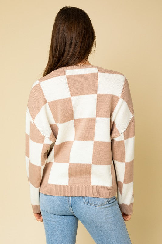 Taupe Check Print Sweater
