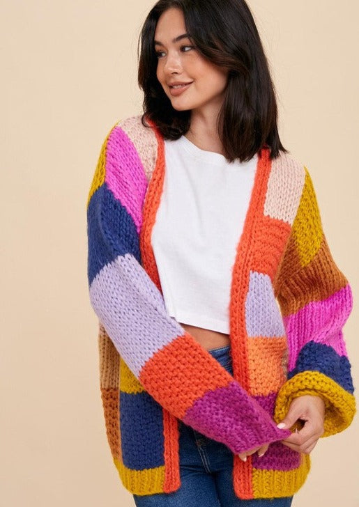 Hand Knit Patchwork Colorful Cardigan