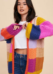 Hand Knit Patchwork Colorful Cardigan