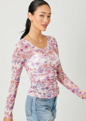 Cream Floral Ruched Top