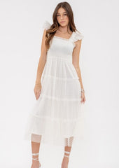 Cream Sheer Dotted Dress