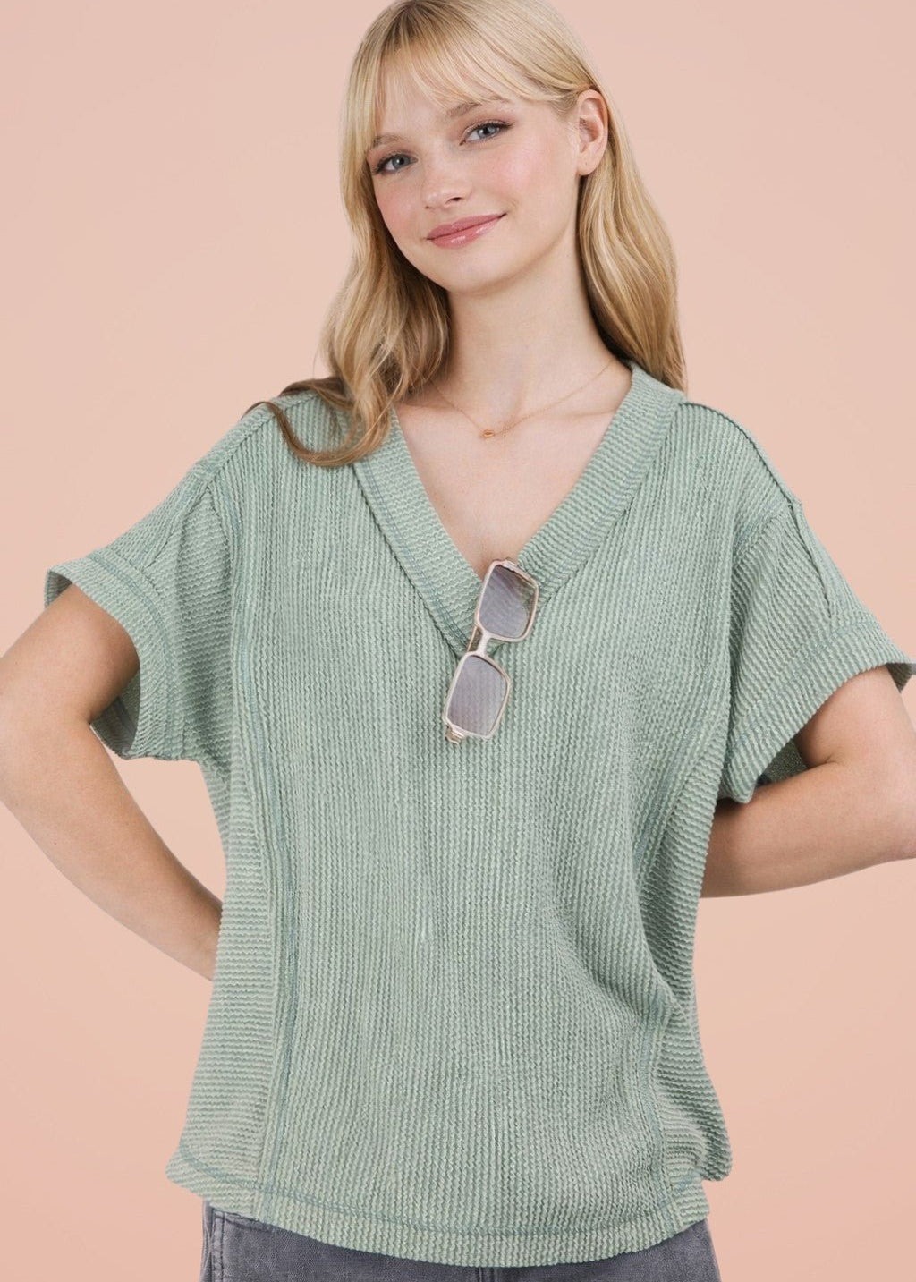 Ribbed V - neck Top - 3 Colors! - The Nines