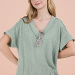 Ribbed V - neck Top - 3 Colors! - The Nines