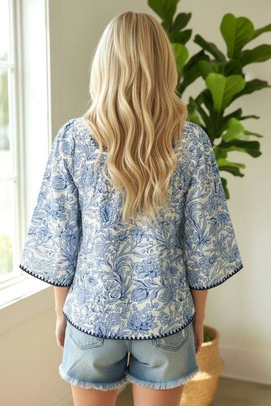 Stitched Hem Kimono Sleeve Top - 2 Colors! - The Nines
