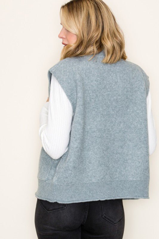 Light Jade Sweater Zip Vest - The Nines