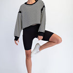 Black Striped Open Back Long Sleeve Top - The Nines