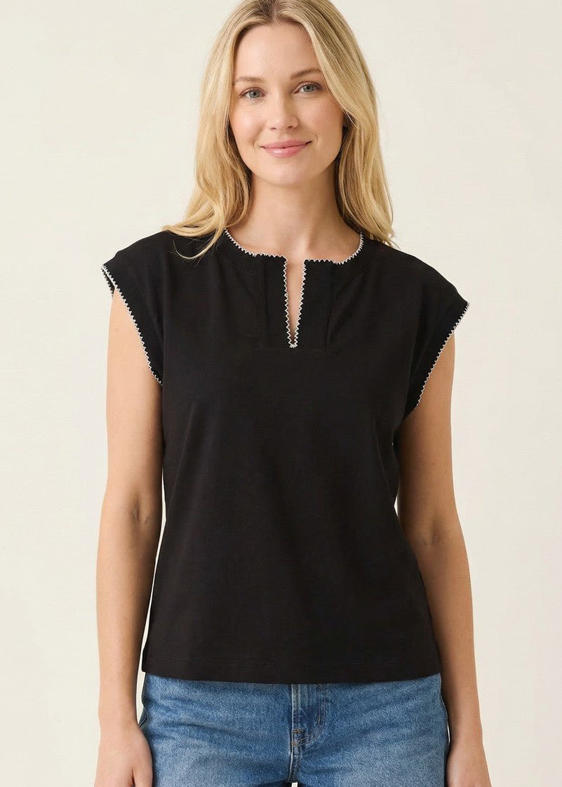 Black Pico Stitched Top - The Nines