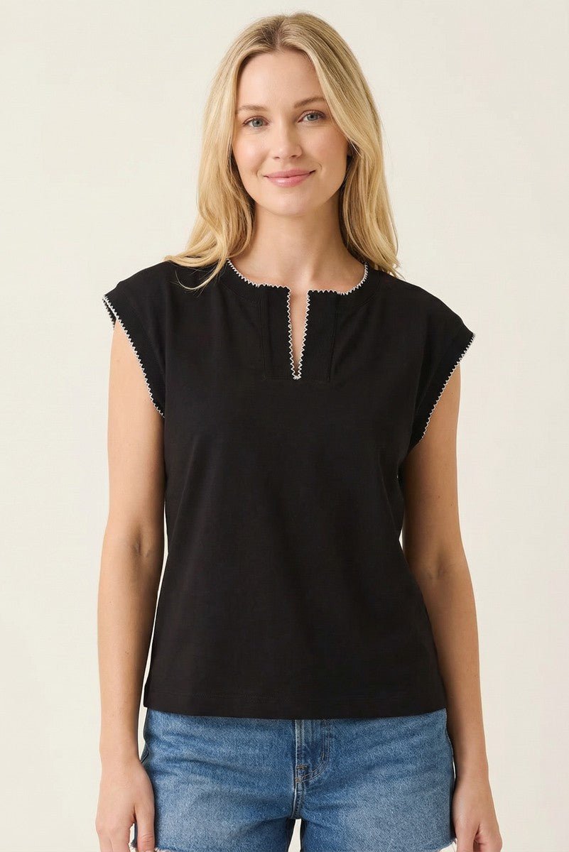 Black Pico Stitched Top - The Nines